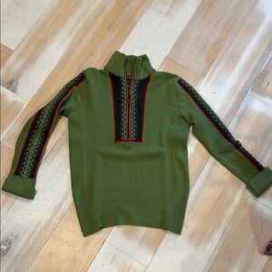 Eddie Bauer Green Ski Sweater with Red and Grey Accents